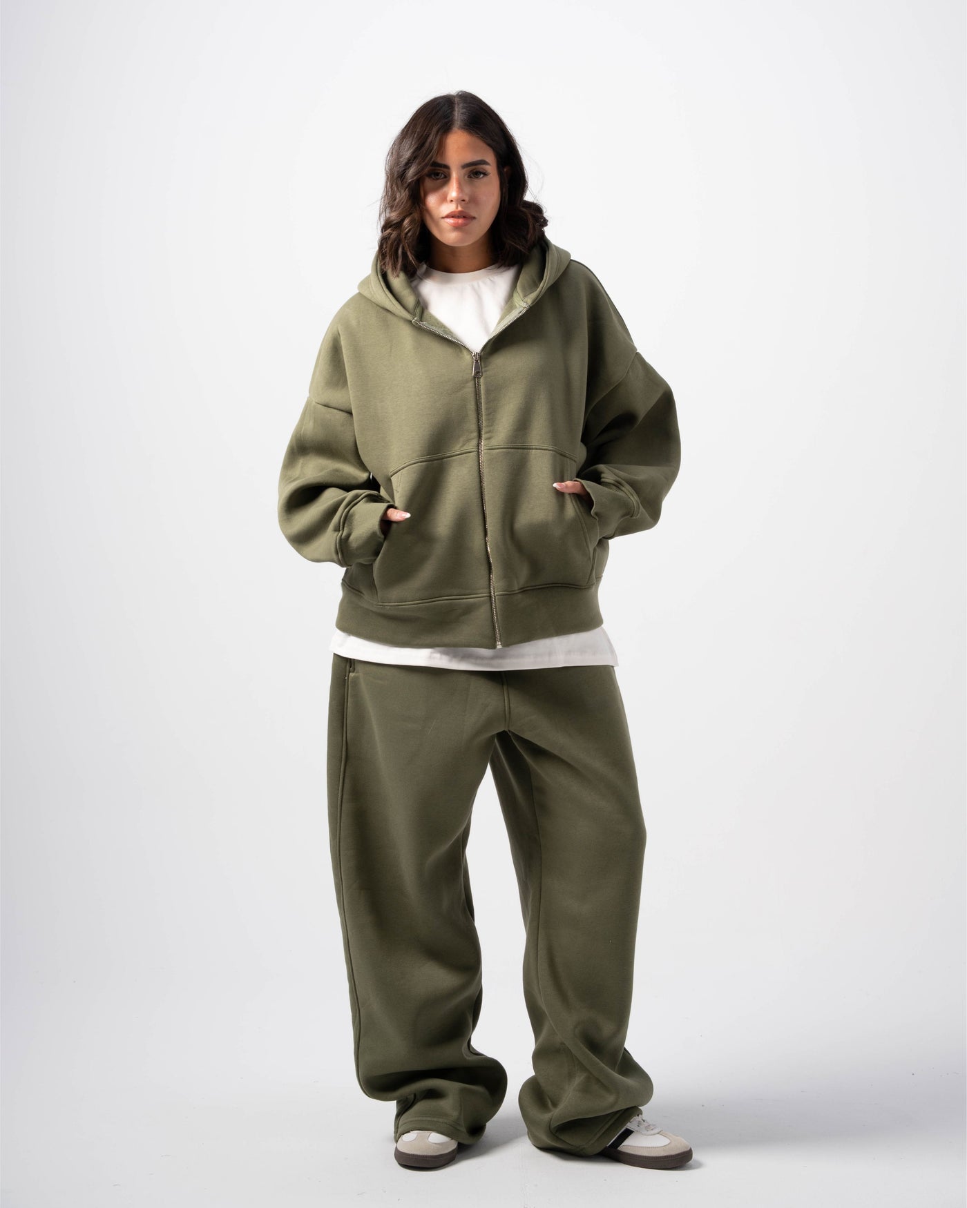 Basic Olive Zip-Up Hoodie
