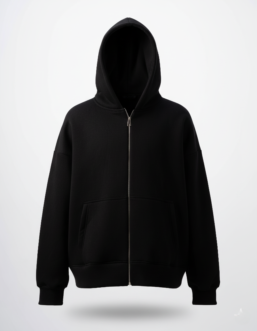 Basic Black Zip-Up Hoodie