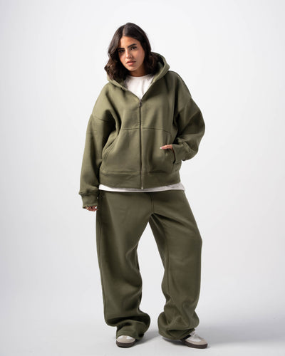 Basic Olive Zip-Up Hoodie