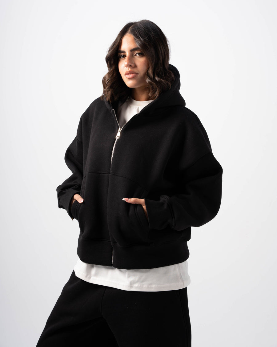 Basic Black Zip-Up Hoodie
