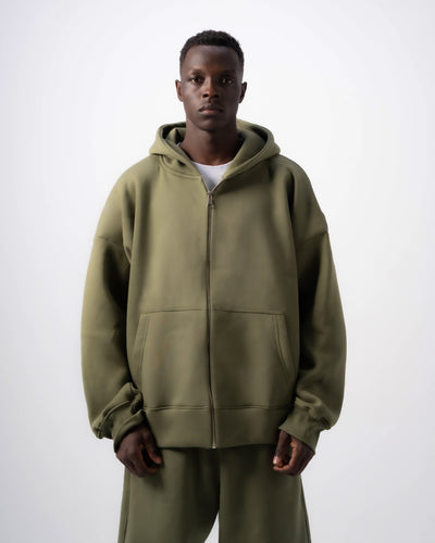 Basic Olive Zip-Up Hoodie