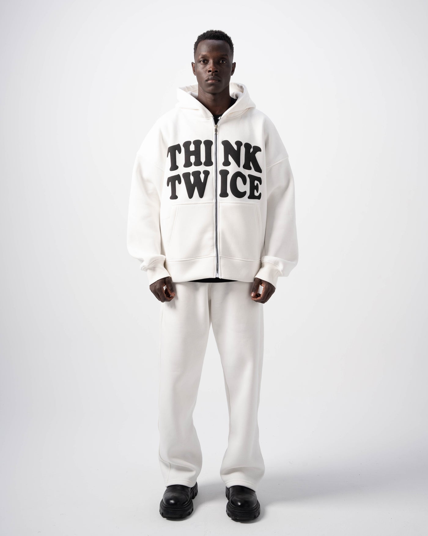Think Twice Zip Up  - White