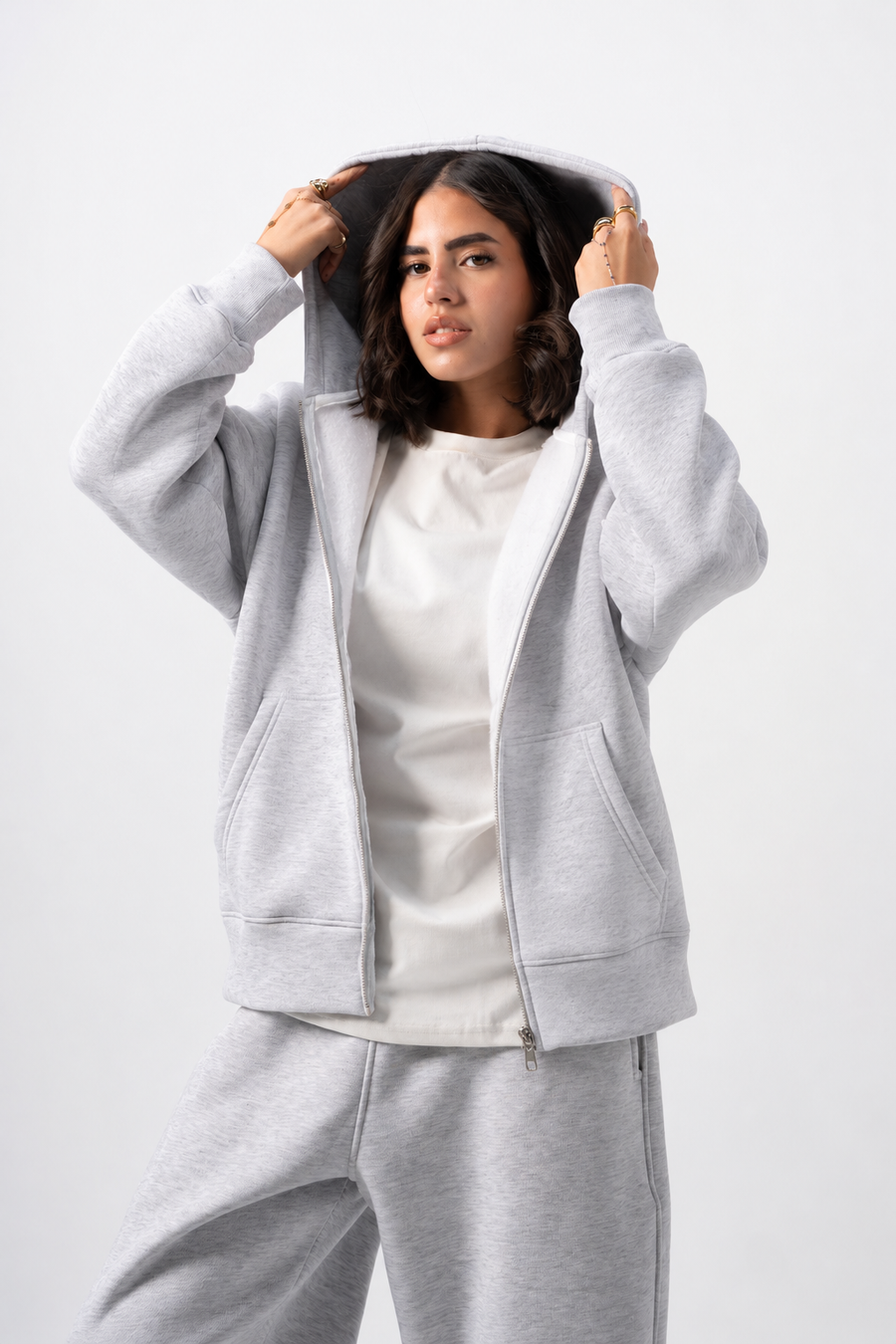 Basic Stone Zip-Up Hoodie