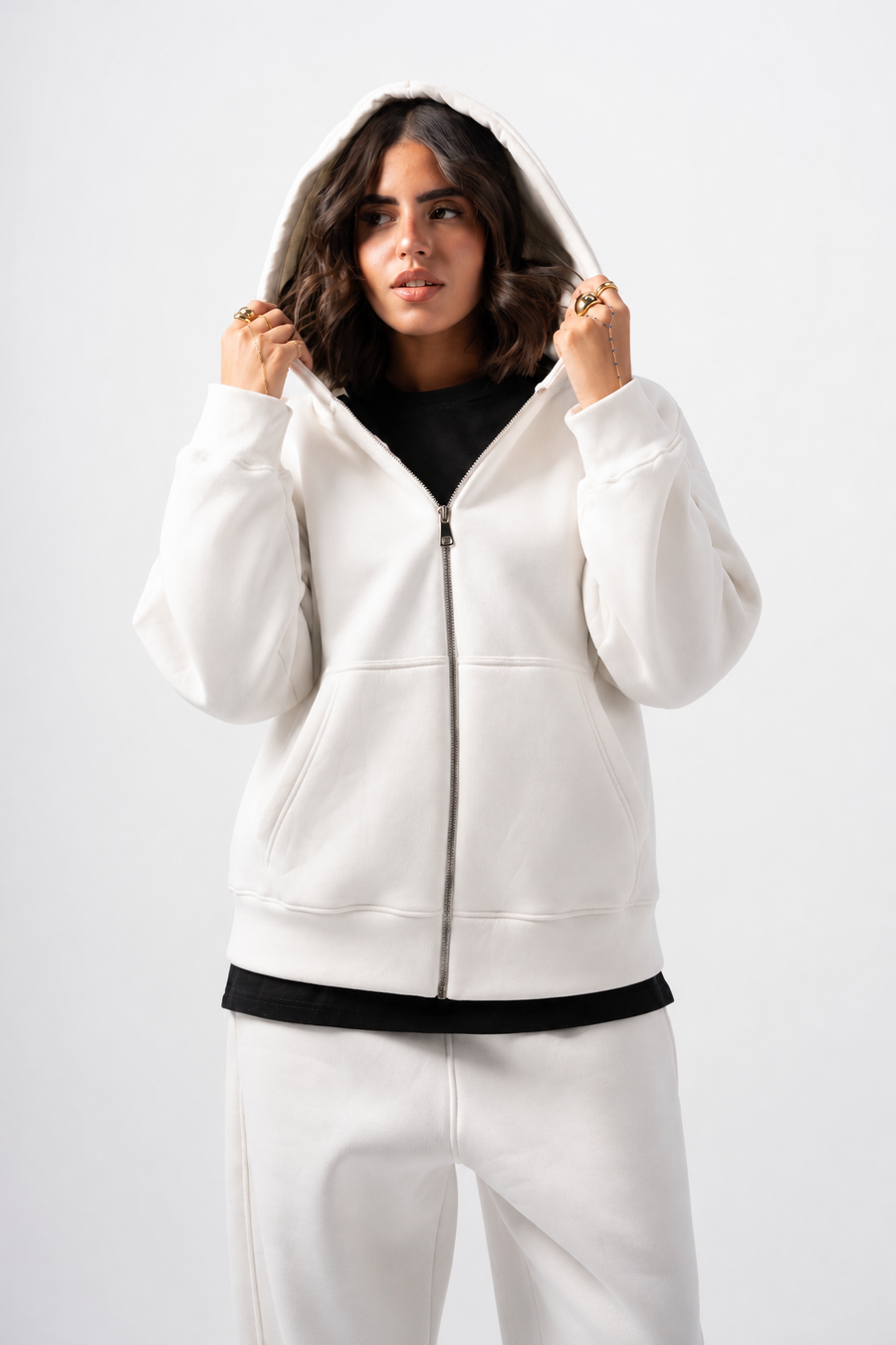 Basic White Zip-Up Hoodie
