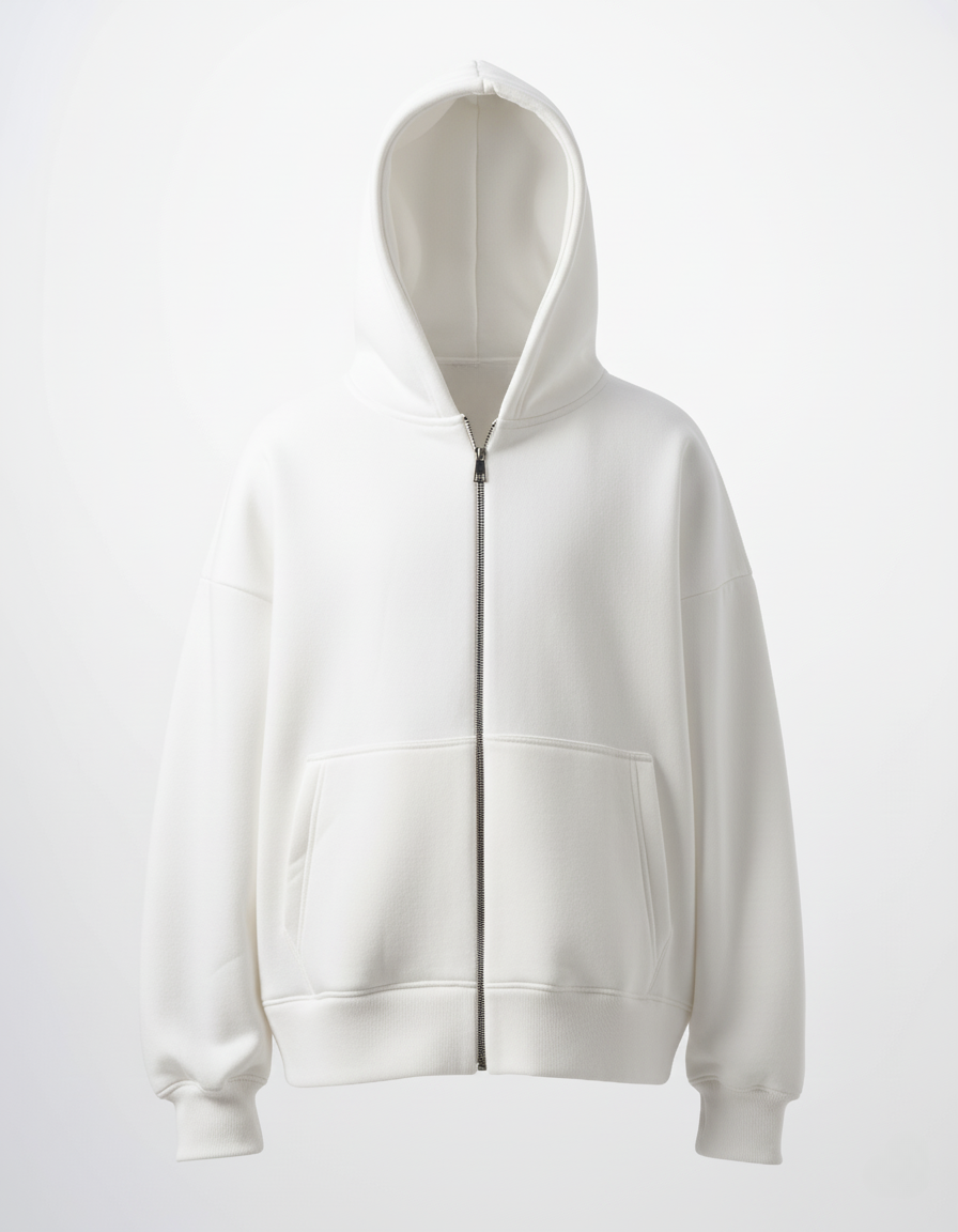 Basic White Zip-Up Hoodie